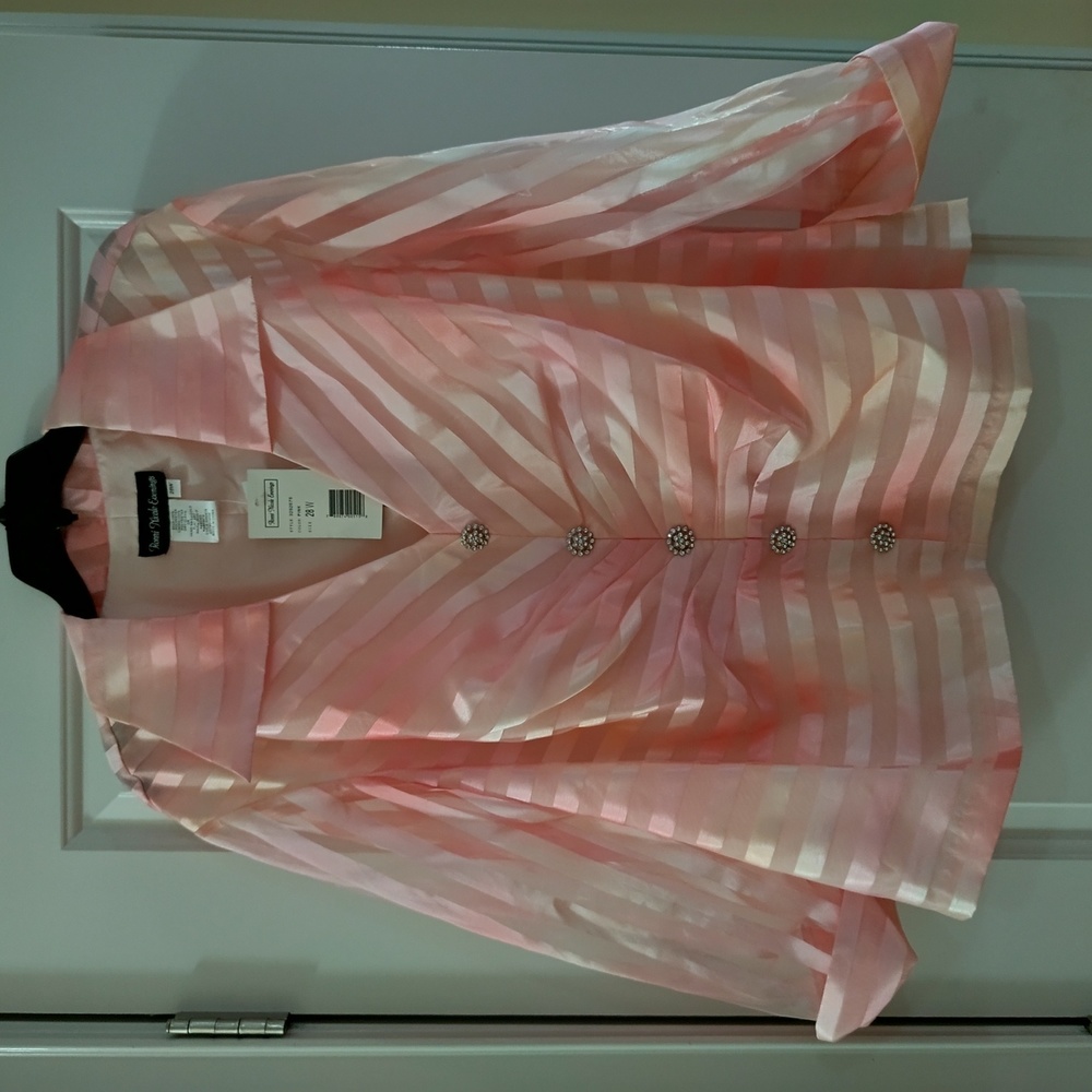 Ronni Nicole Evenings Plus Size Pink/Yellow Satin Chiffon Striped Blouse